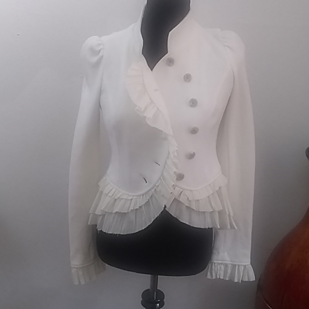 Free People Layered Military Ruffled Jacket Size 4